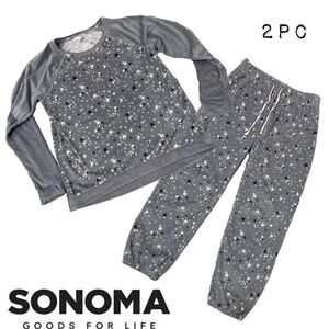 Sonoma women’s 2pc fleece pajama set gray with white navy stars